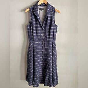 Jones New York Navy Stripe Button Front Sleeveless Midi Dress – Size 12 No Belt